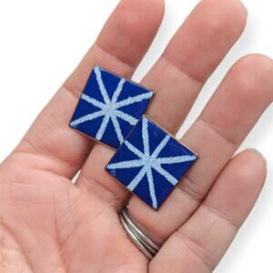 Vintage 70's Modernist Enamel on Copper Square Screwback Earrings